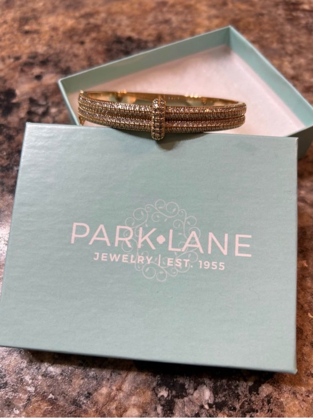 Park Lane Gold-Tone Pave Crystal Multi-Row Hinged Bangle